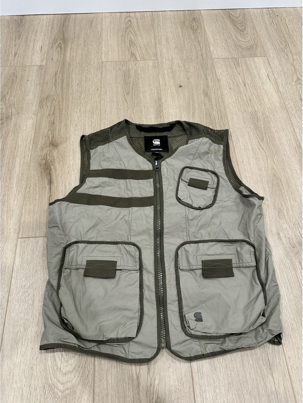 NWT G-Star Raw Utility Fabric Mix Pockets Poplin Vest Size Large